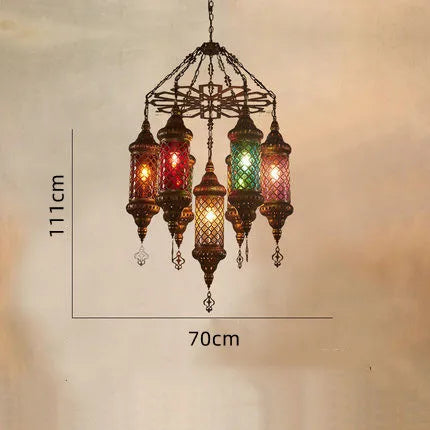 lustre industriel rétro en fer et verre coloré pour établissements asiatiques - vue 11 sur 14