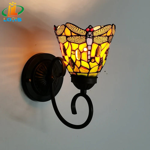 applique murale style tiffany libellule rétro en verre - vue 3 sur 6