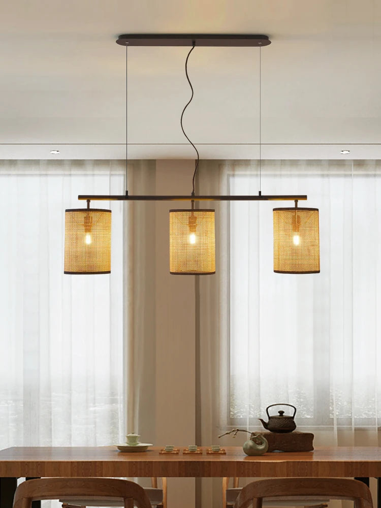 lustre rétro en rotin style rural pour éclairage créatif - vue 3 sur 7
