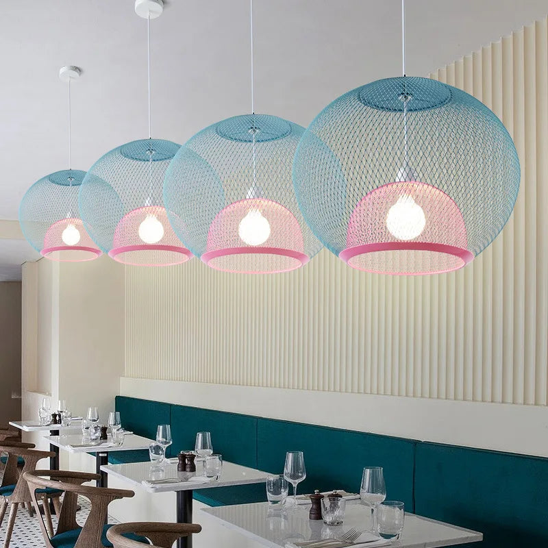 Metal Grid Pendant Lamp Nordic Designer Ceiling Chandelier Suspension Hanging Light Fixture with E27 Changeable Bulb - vue 2 sur 12