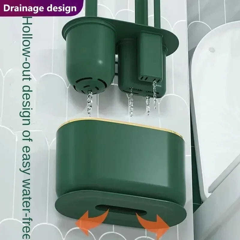 brosse de toilette multifonctionnelle sans perforation avec support en silicone - vue 6 sur 6