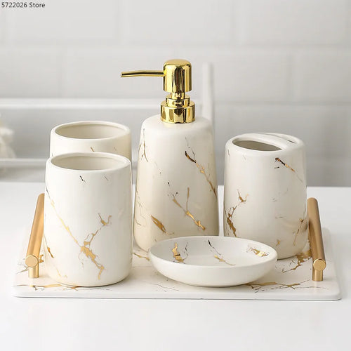 ensemble décoratif en céramique pour salle de bain avec accessoires - vue 2 sur 24