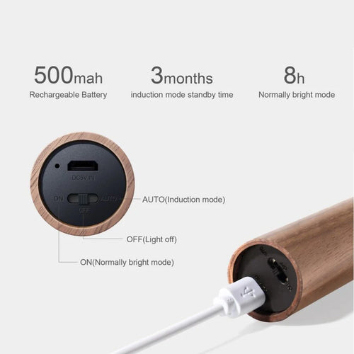lampe led usb rechargeable bois sans fil - vue 7 sur 10