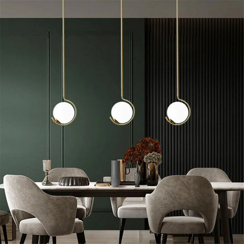 suspension nordique en métal et verre avec boule led décorative - vue 10 sur 10