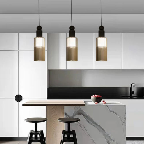 suspension moderne en verre et cuivre avec 3 cordons interchangeables - vue 3 sur 8