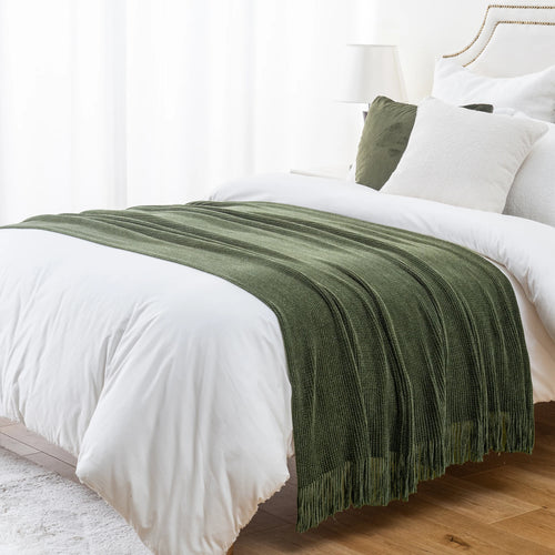 Plaid chenille motif carreaux pompons decoration salon chambre - vue 6 sur 6