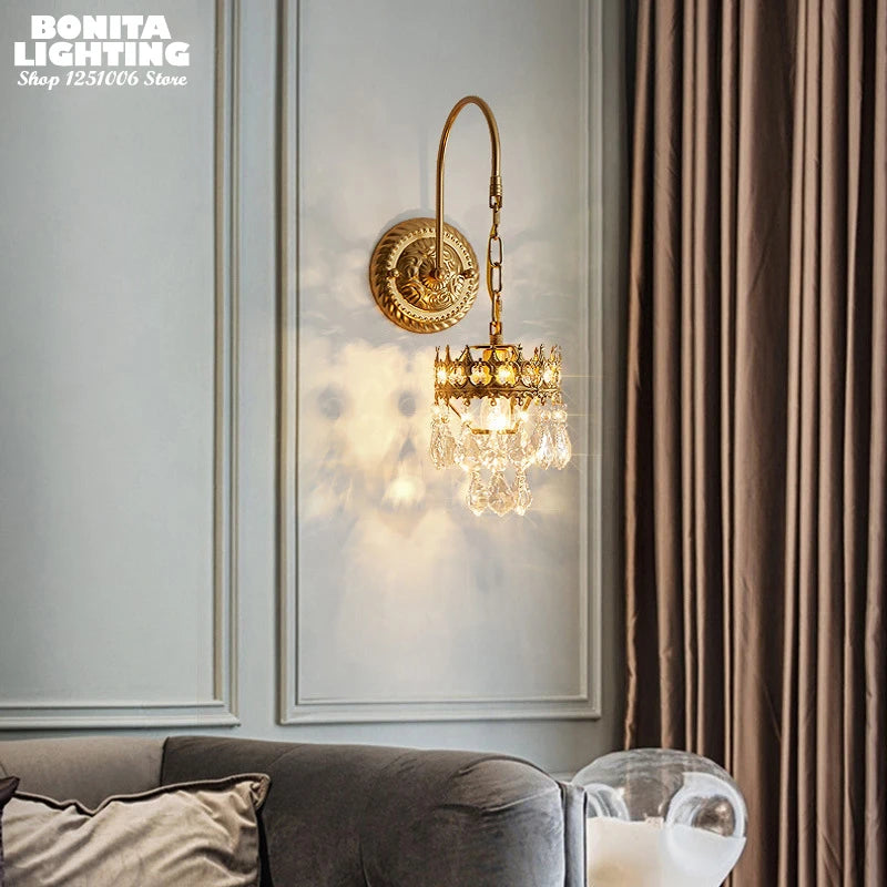 applique murale rétro en cristal design européen classique sculpté - vue 5 sur 10