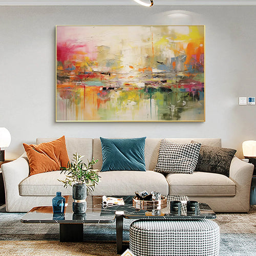 grande peinture murale abstraite peinte à la main pour décoration intérieure - vue 5 sur 7