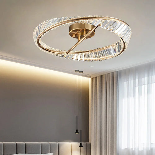 plafonnier led dimmable moderne avec anneaux de cristal - vue 3 sur 9