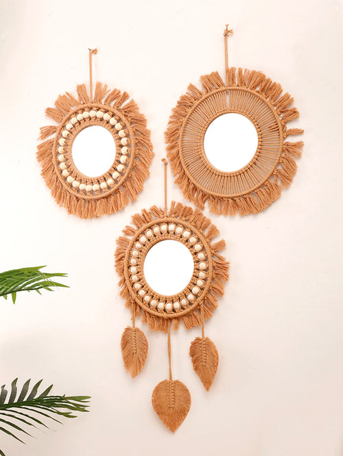 miroirs muraux ronds décoratifs tissés à la main pour la maison - vue 3 sur 8