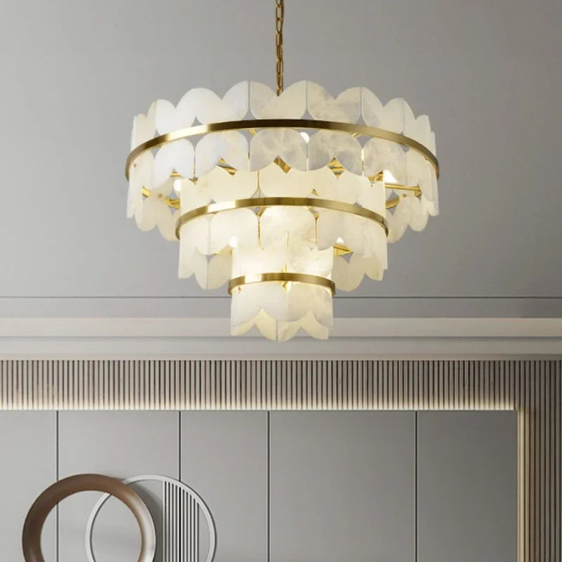suspension en marbre naturel et cuivre design créatif minimaliste - vue 3 sur 9