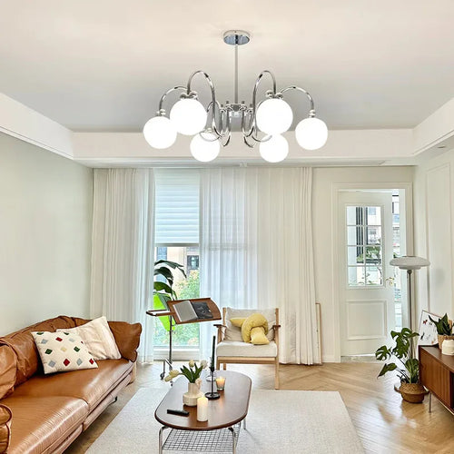 lustre moderne en chrome avec suspension en verre - vue 3 sur 12