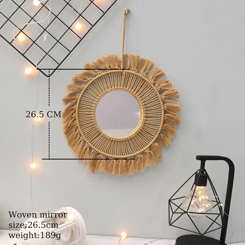 miroir rond en macramé style bohème pour décoration murale - vue 18 sur 19