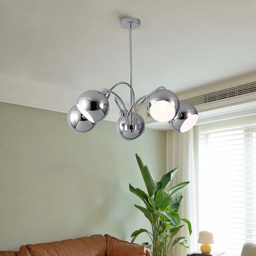 lustre nordique en chrome avec lampes à globe décoratives - vue 3 sur 14