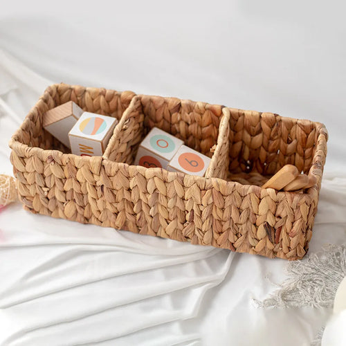 panier de rangement tissé à la main trois compartiments en rotin - vue 2 sur 5