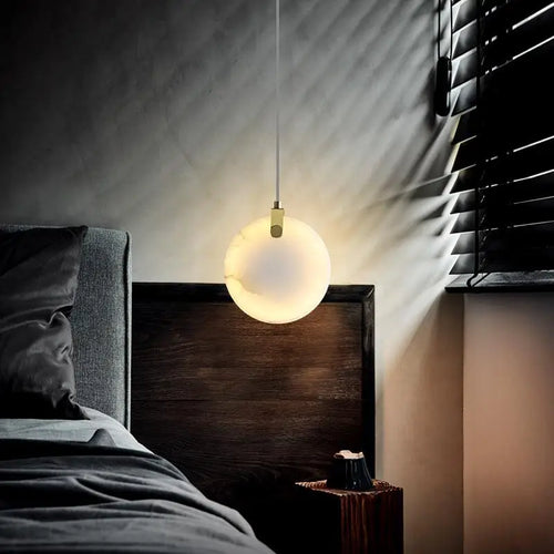 lustre led en marbre naturel avec fil réglable en laiton - vue 5 sur 10