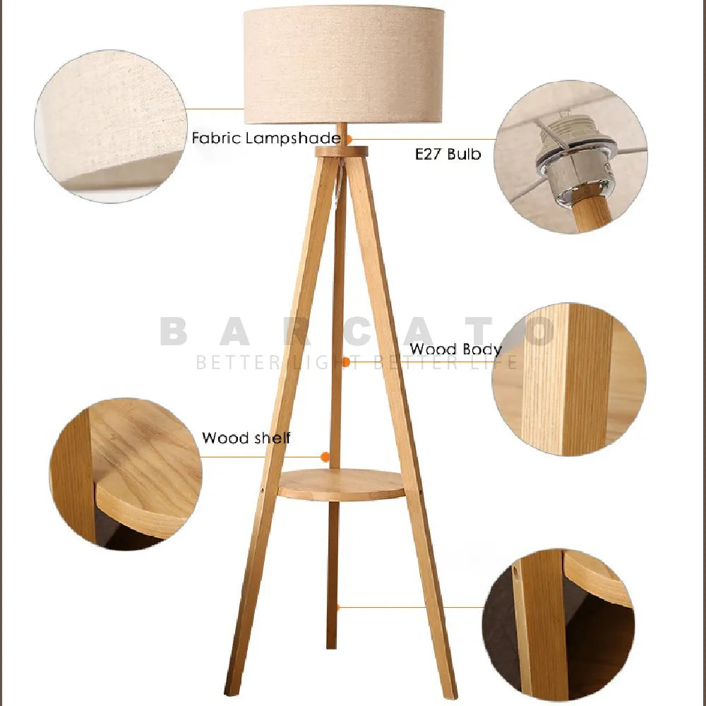 Lampadaire en bois moderne lampe sur pied nordique Art déco lampadaires pour salon LED canapé lampadaires café support décoratif - vue 5 sur 8