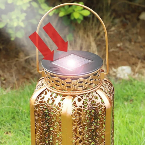 lanterne solaire rétro avec motif creux pour extérieur et décoration - vue 6 sur 6