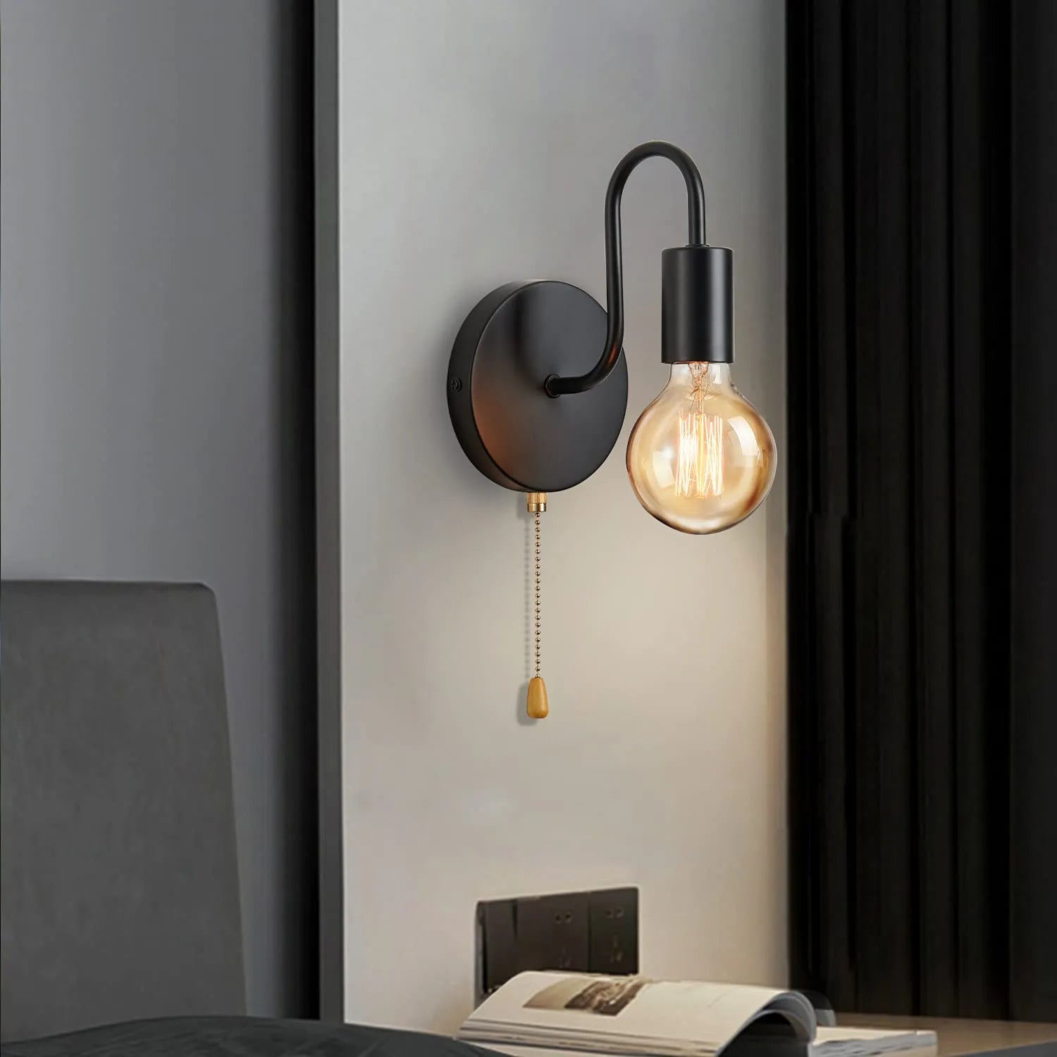 Applique murale industrielle nordique en fer noir E27 - vue 6 sur 6