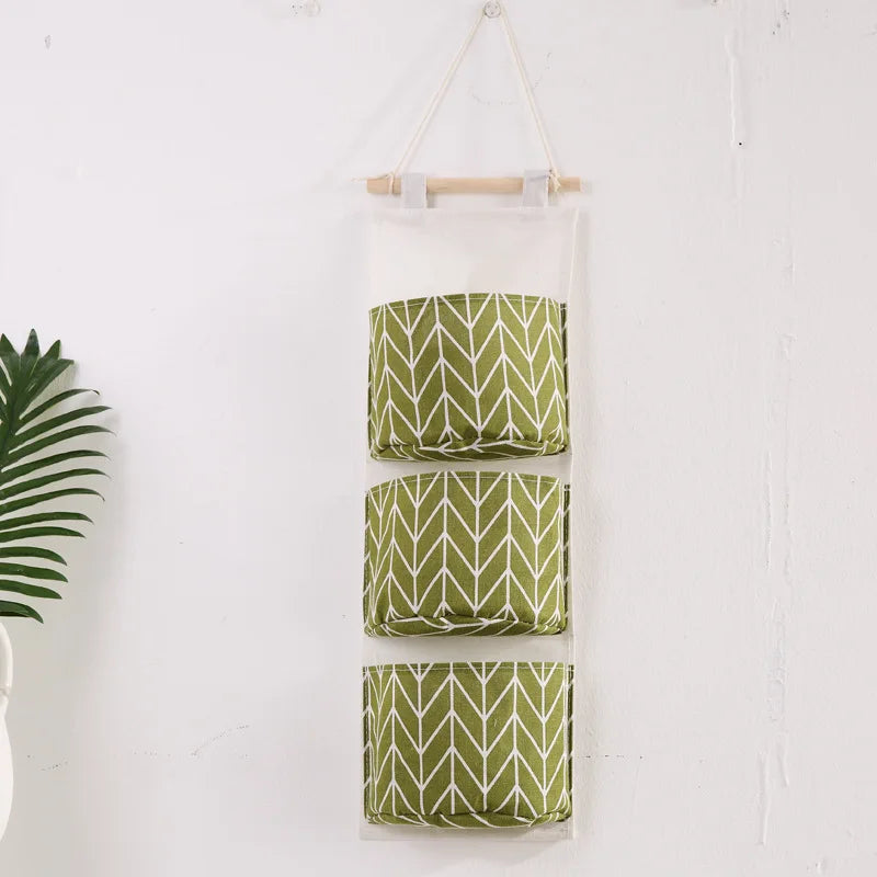 sac de rangement suspendu en coton et lin trois couches - vue 9 sur 9