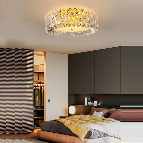plafonnier moderne rond en cristal doré à led dimmable - vue 5 sur 16