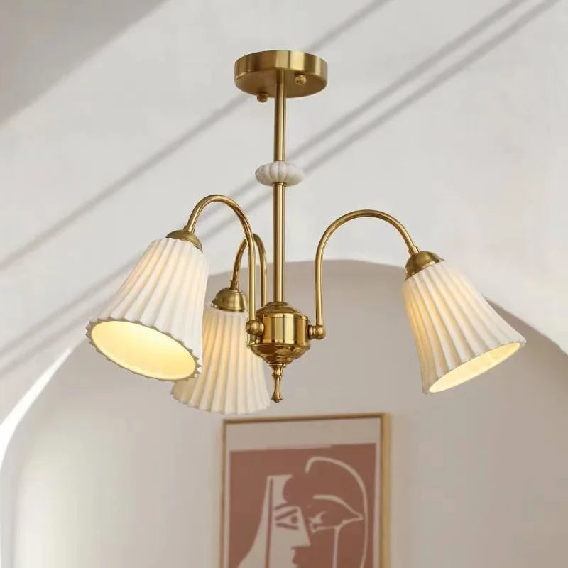 lustre rétro français en céramique et cuivre style américain design - vue 2 sur 13
