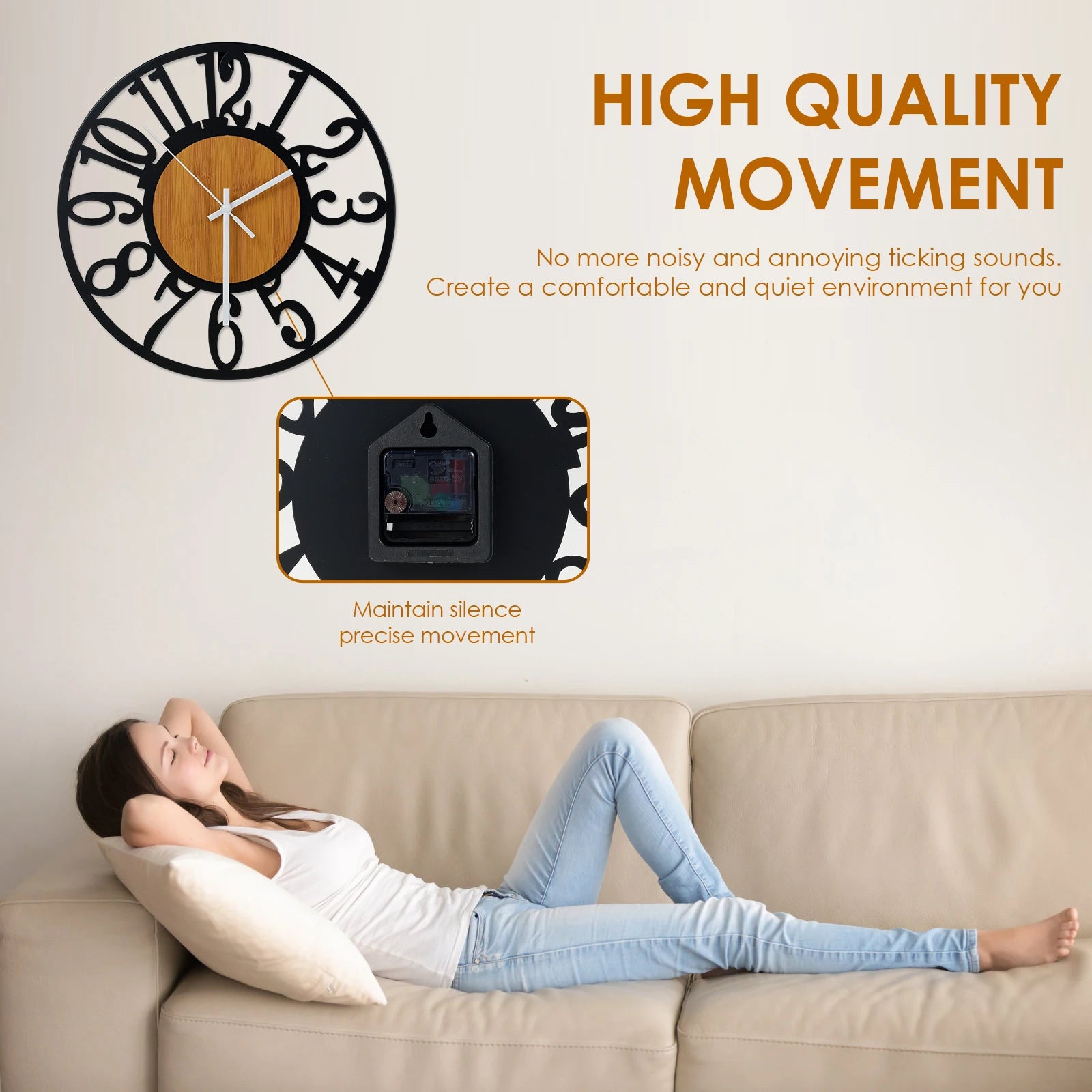 horloge murale silencieuse en fer avec chiffres arabes - vue 5 sur 7