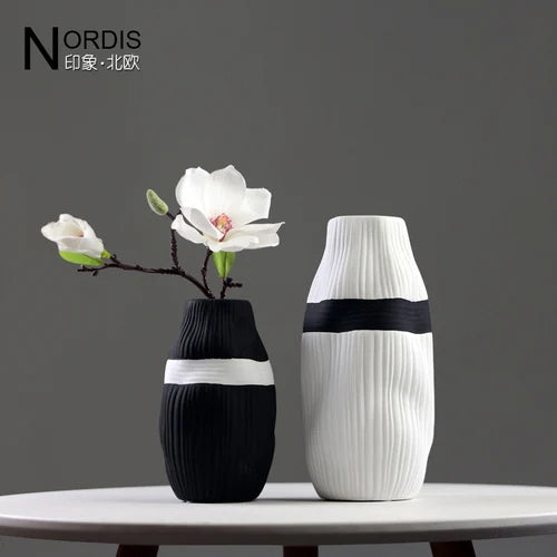 vase en céramique à rayures pour fleurs séchées décoratif - vue 10 sur 11