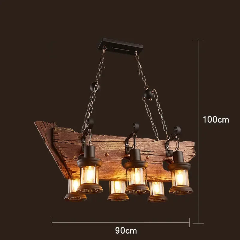Lustre LED rétro industriels antiques LOFT Bar Vintage Art bois E27 - vue 10 sur 24