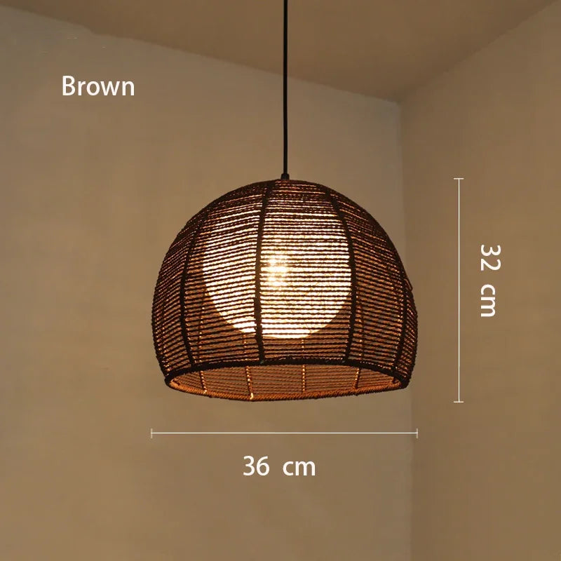 Hand-woven hemp rope chandelier stylish simple bedroom lamp balcony restaurant teahouse homestay decoration chandelier - vue 11 sur 11