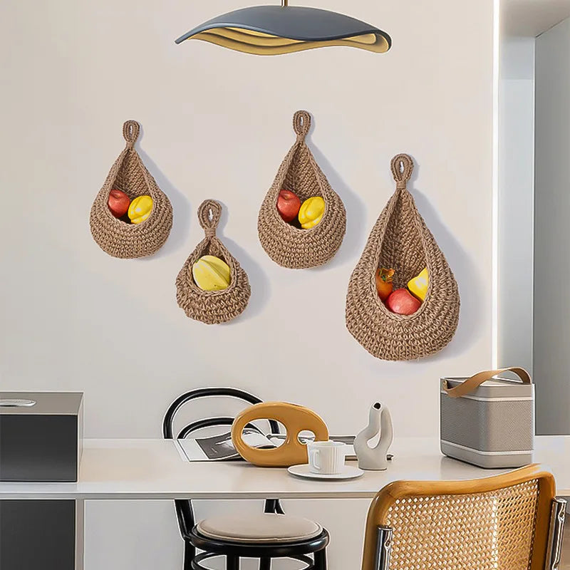panier de rangement en coton tissé forme goutte pour fruits et légumes - vue 3 sur 9