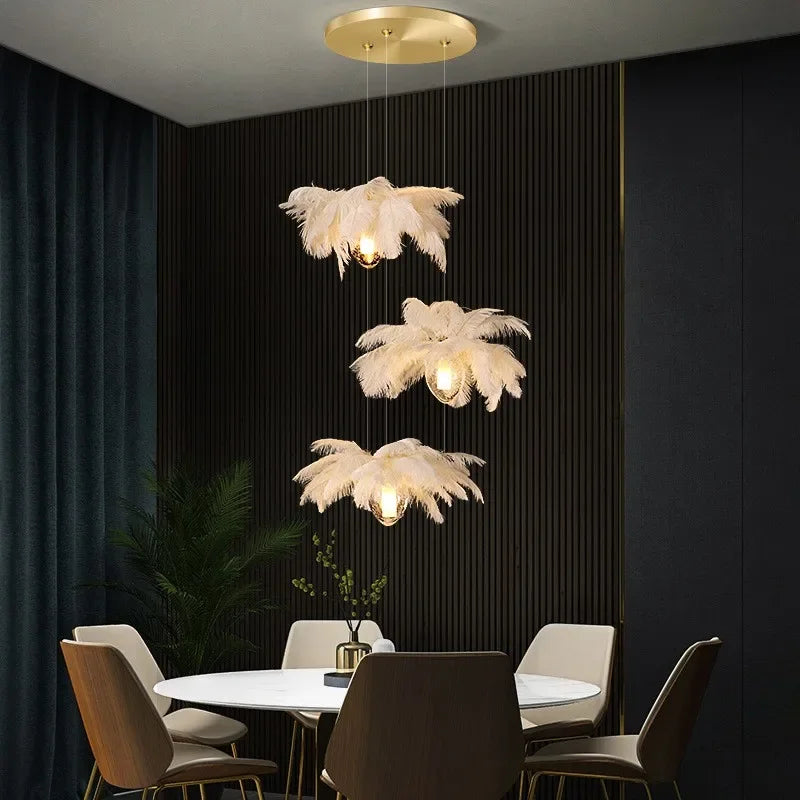 2024Staircase Feather Chandelier Ostrich Glass Design Pendant Chandelier Lighting Home Decor Suspend Lustre Fixtures - vue 3 sur 11