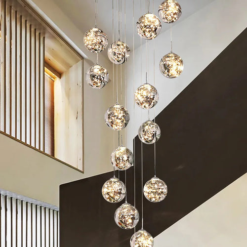 lustre moderne en colimaçon avec éclairage led et boule de cristal - vue 4 sur 16