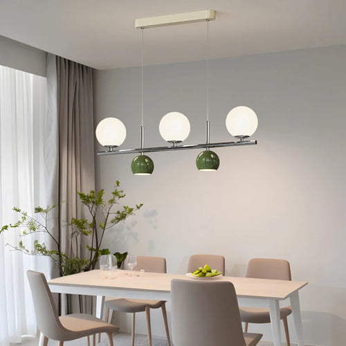 lustre long led suspendu avec abat-jour boule ronde - vue 3 sur 15