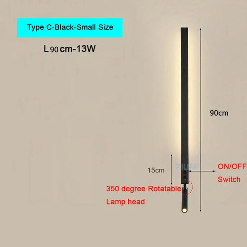 Modern Bedroom Living Room Wall Light ON/OFF Switch AC220V Black White Long Wall Lamps with LED Spotlights - vue 11 sur 18