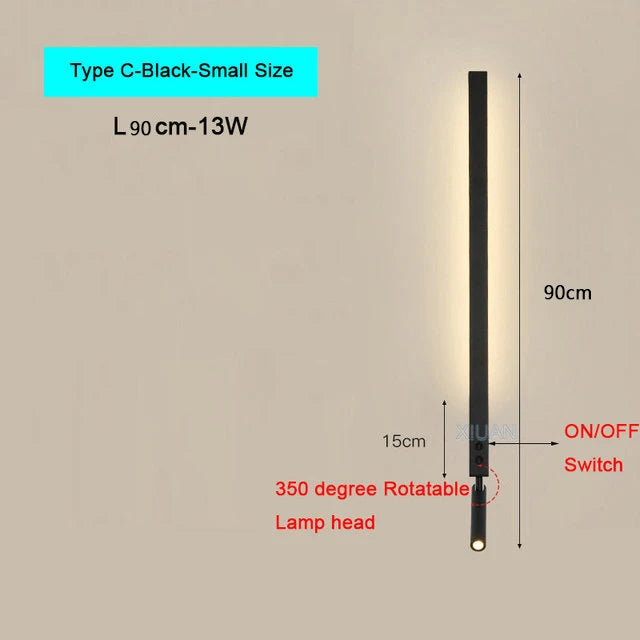 Modern Bedroom Living Room Wall Light ON/OFF Switch AC220V Black White Long Wall Lamps with LED Spotlights - vue 10 sur 18