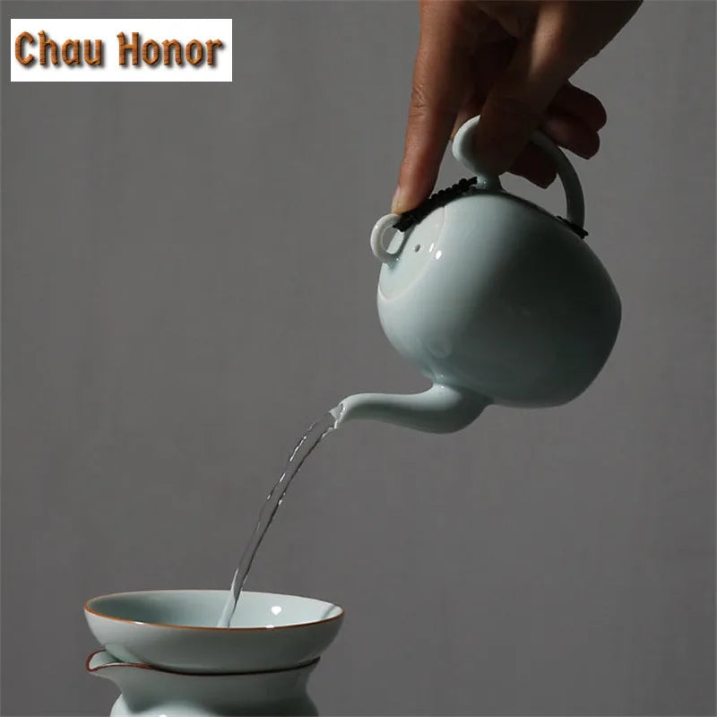 Theiere porcelaine artisanale style kung fu avec accessoires - vue 6 sur 7