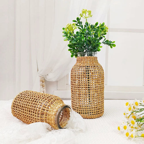 vase en rotin tissé pour fleurs séchées décoration rétro - vue 5 sur 8