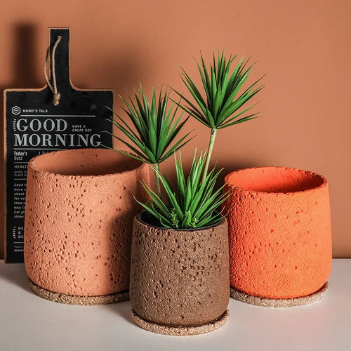 pot de fleurs en ciment style nordique avec plateau décoratif - vue 3 sur 19