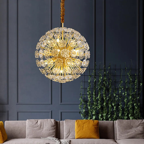 lustre cristal pissenlit cuivre suspension à led décorative - vue 4 sur 12