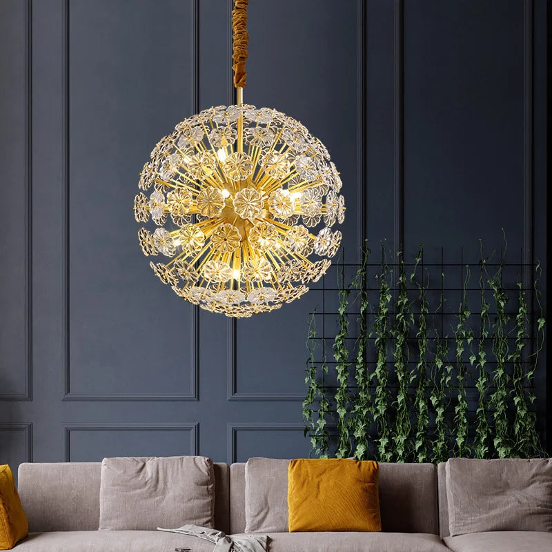 lustre cristal pissenlit cuivre suspension à led décorative - vue 3 sur 12