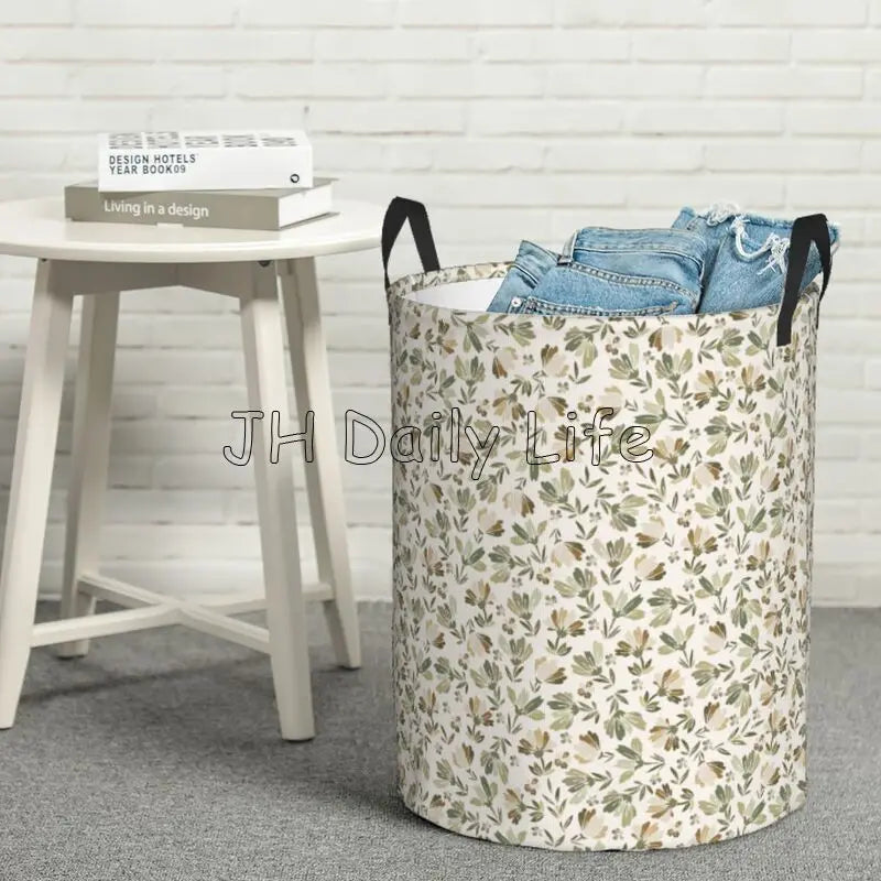 panier à linge circulaire vintage à fleurs pliable - vue 7 sur 7