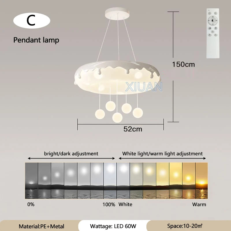 52cm Donuts Pendant Lamp With Remote Control Dimming Children's Room Bubble Ball Chandelier Light Kids Nursery Bedroom Lamp LED