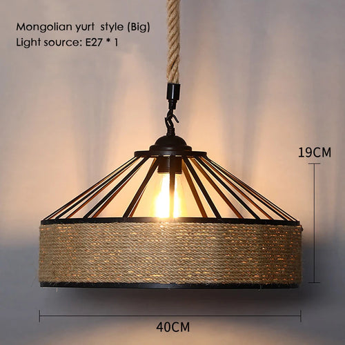 Sisal chanvre corde suspension plafonnier Lustre suspendu Lustre fer main tressage rustique rétro pour salle à manger décor - vue 10 sur 28