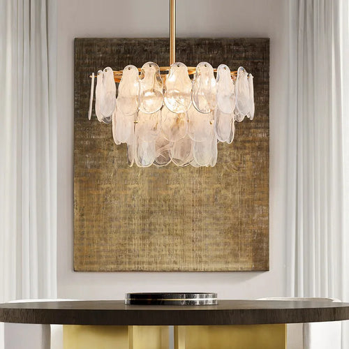 lustre moderne en verre givré doré design suspendu décoratif - vue 3 sur 14