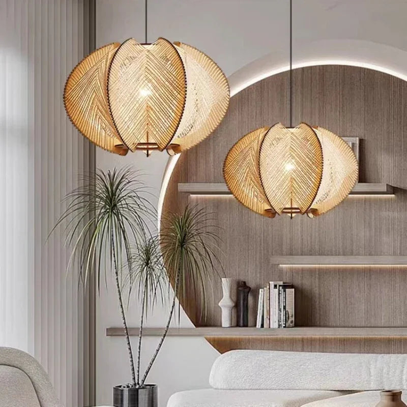 lustre japonais en rotin luminaire suspendu élégant et naturel - vue 5 sur 6