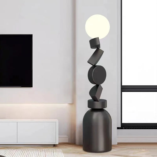 lampadaire design rond en verre pour décoration moderne - vue 2 sur 9