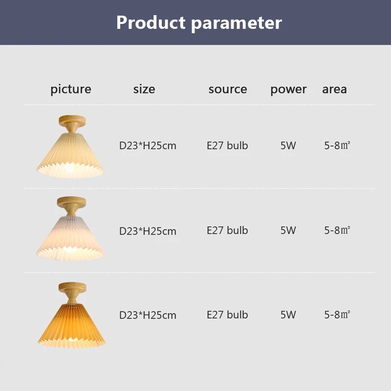 plafonnier moderne led bois tissu plissé - vue 4 sur 11