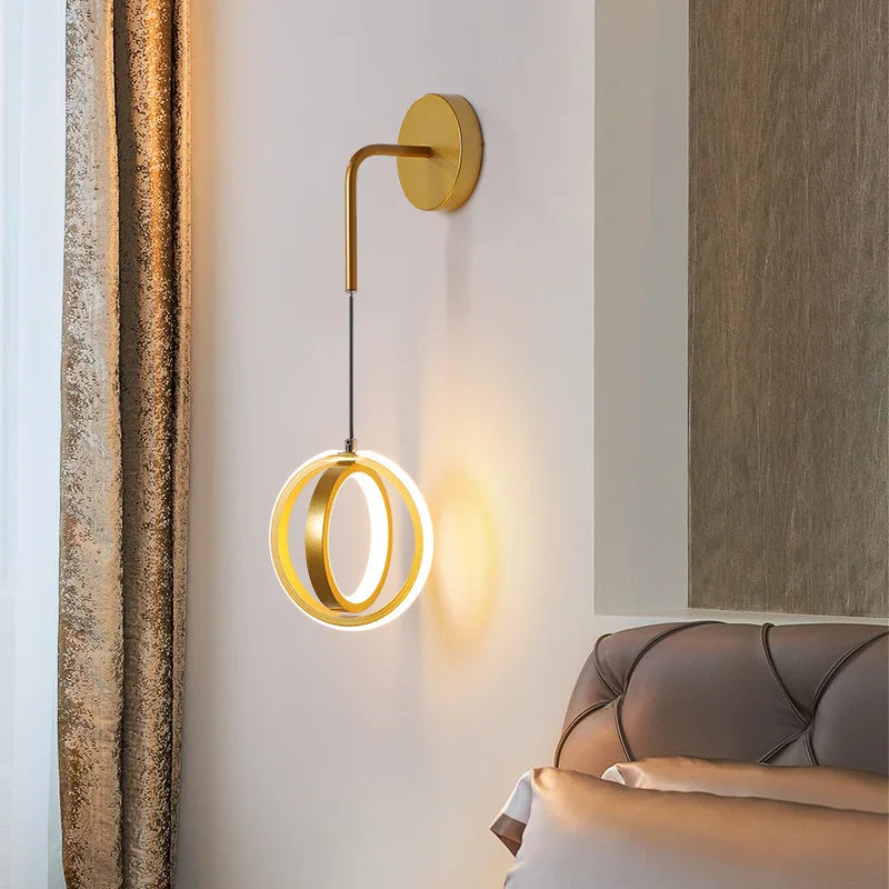 applique murale led moderne de luxe avec anneau doré décoratif d'intérieur - vue 1 sur 18