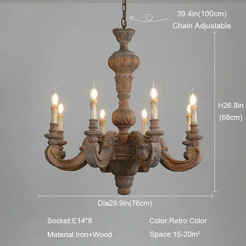 lustre romain en bois sculpté rétro pour décoration élégante - vue 13 sur 12